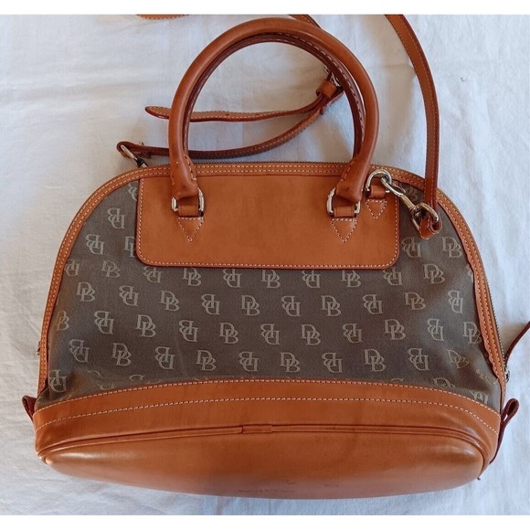 Vtg Dooney & Bourke Satchel Domed Shoulder Strap Leather & Canvas Monogram 80s - Picture 3 of 11